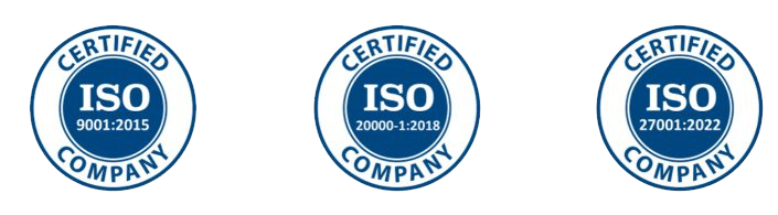 ISO 9001:2015, ISO 20000-1:2018, ISO 27001:2022 Certified